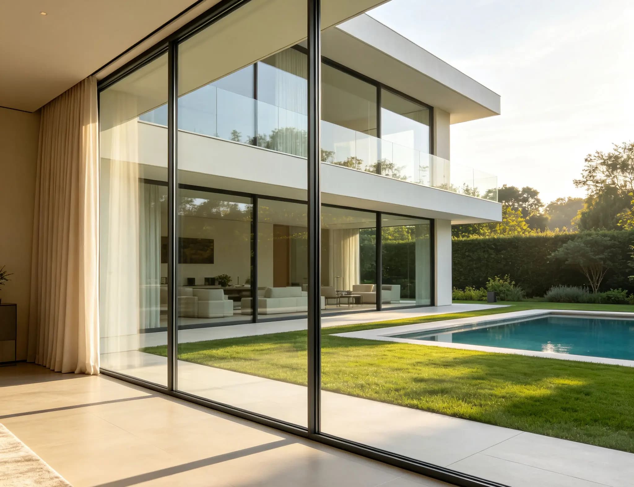big windows ,fixed windows with large glass,good view